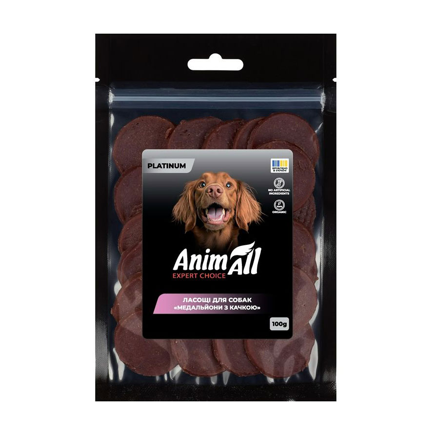 Ласощі для собак AnimAll Platinum Медальйони з качкою, 100 г